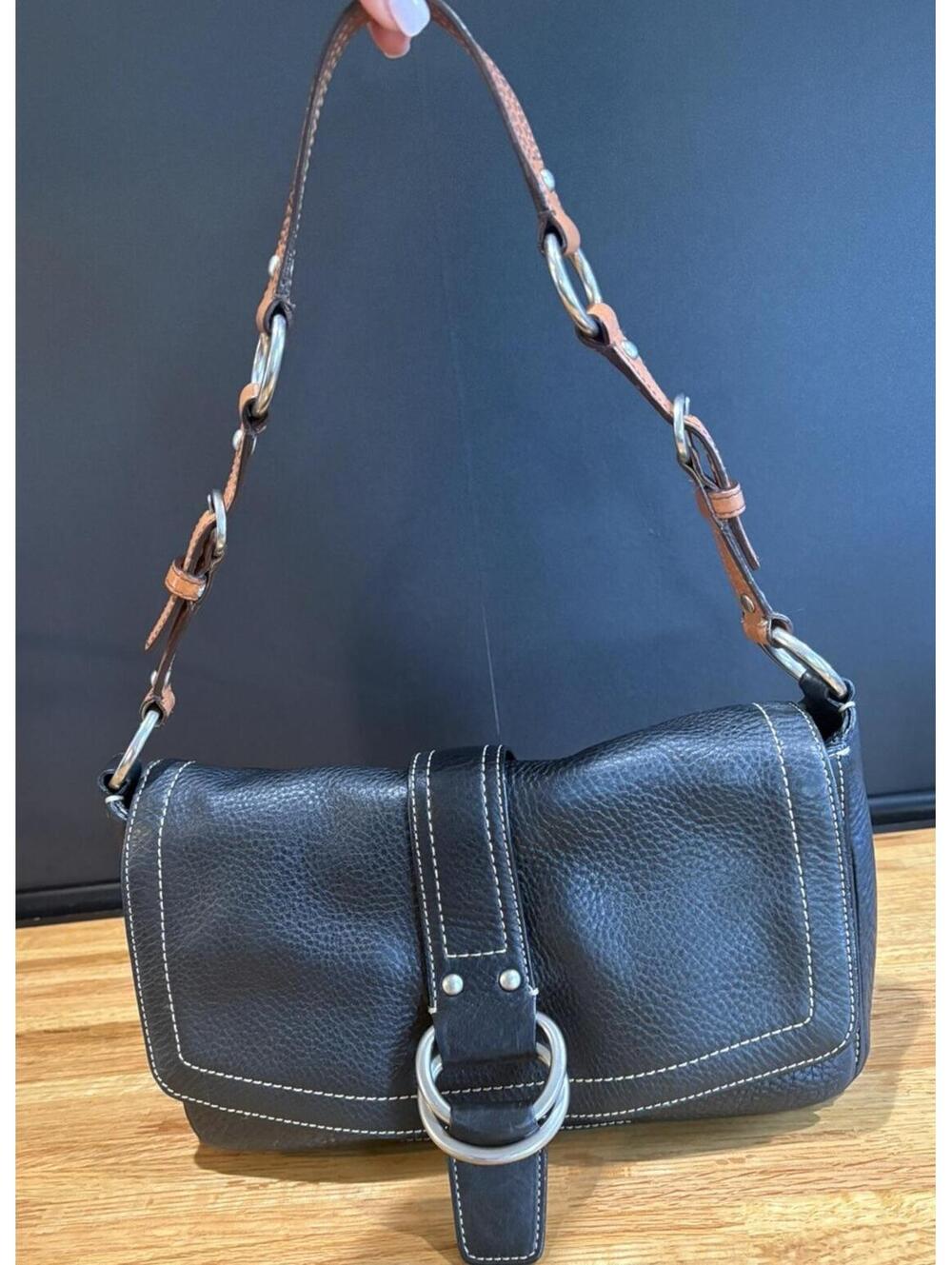 COACH Chelsea Y2K Black Shoulder Bag Pebbled Leather Vintage Flap Front